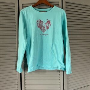 Life is Good Long Sleeve Teal Graphic Tee